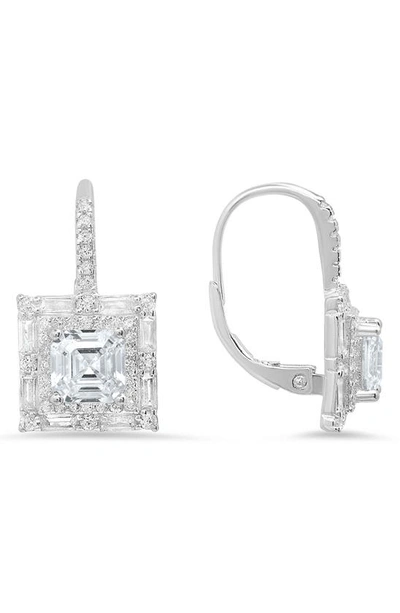 Queen Jewels Asscher Cut Cz Drop Earrings In Silver