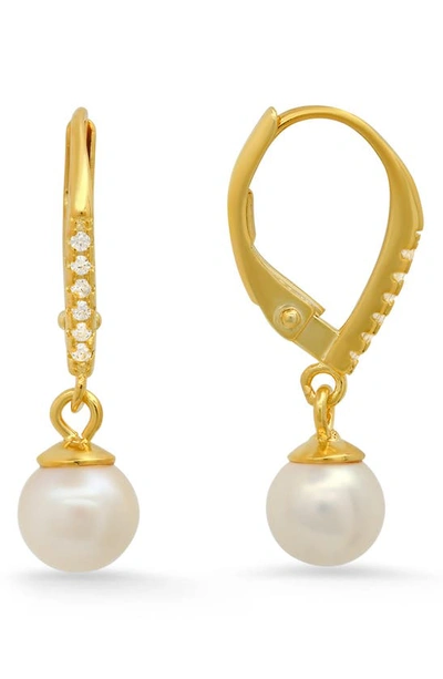 Queen Jewels Sterling Silver Cubic Zirconia & Freshwater Pearl Drop Earrings In Gold