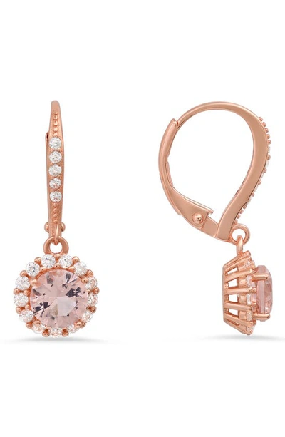 Queen Jewels Cz Halo Drop Earrings In Rose Gold