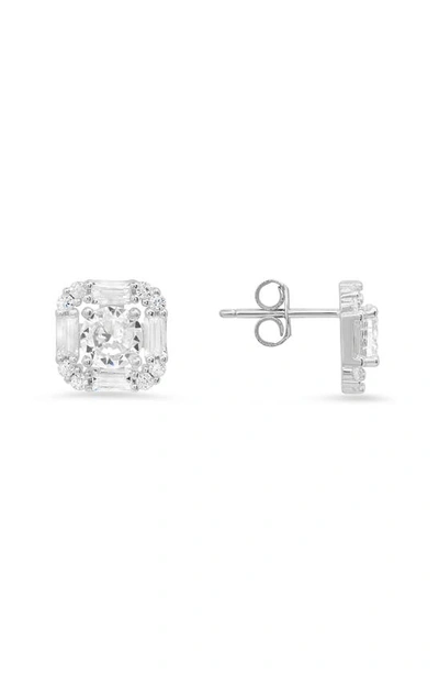 Queen Jewels Cubic Zirconia Square Stud Earrings In Silver