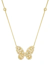 Queen Jewels Cz Embellished Butterfly Pendant Station Chain Necklace In Gold
