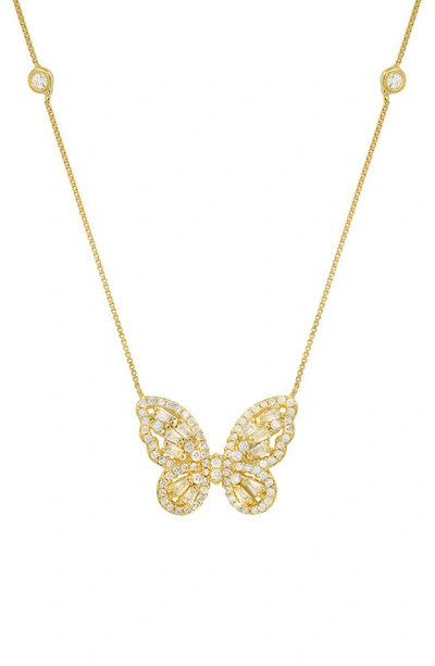 Queen Jewels Cz Embellished Butterfly Pendant Station Chain Necklace In Gold