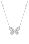 Queen Jewels Cz Embellished Butterfly Pendant Station Chain Necklace In Silver