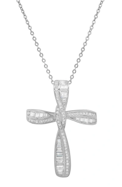 Queen Jewels Cz Cross Necklace In Silver