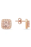 Queen Jewels Asscher Cubic Zircona Halo Stud Earrings In Rose Gold