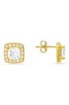 Queen Jewels Asscher Cubic Zircona Halo Stud Earrings In Gold