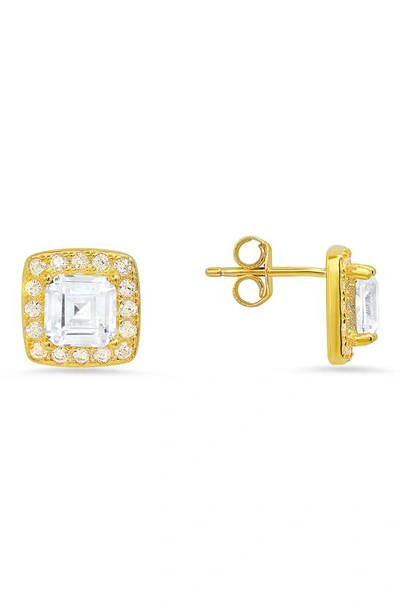 Queen Jewels Asscher Cubic Zircona Halo Stud Earrings In Gold
