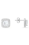 Queen Jewels Asscher Cubic Zircona Halo Stud Earrings In Silver