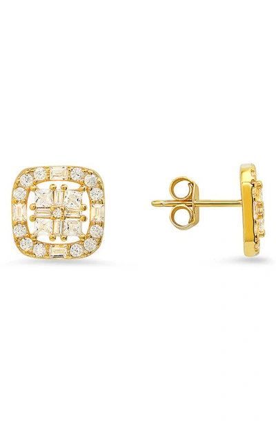 Queen Jewels Cz Cluster Stud Earrings In Gold