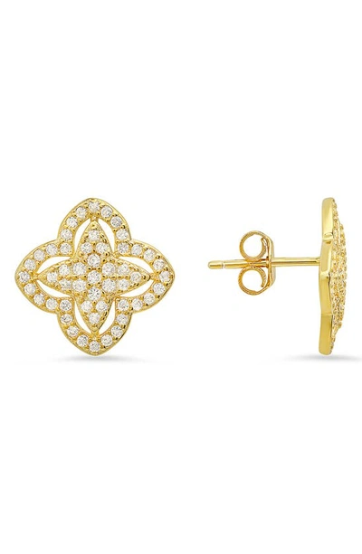 Queen Jewels Sterling Silver Cz Pavé Stud Earrings In Gold