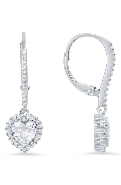 Queen Jewels Sterling Silver Cubic Zirconia Halo Birthstone Heart Drop Earrings In Cubic Zirconia/silver - April