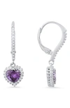 Queen Jewels Sterling Silver Cubic Zirconia Halo Birthstone Heart Drop Earrings In Amethyst/silver - February