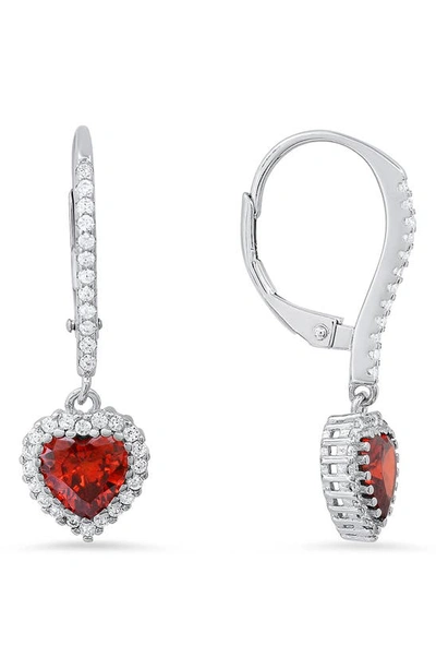 Queen Jewels Sterling Silver Cubic Zirconia Halo Birthstone Heart Drop Earrings In Garnet/silver - January