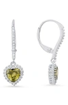 Queen Jewels Sterling Silver Cubic Zirconia Halo Birthstone Heart Drop Earrings In Peridot/silver - August