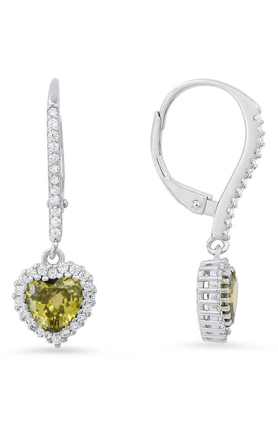 Queen Jewels Sterling Silver Cubic Zirconia Halo Birthstone Heart Drop Earrings In Peridot/silver - August