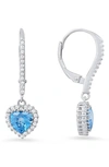 Queen Jewels Sterling Silver Cubic Zirconia Halo Birthstone Heart Drop Earrings In Blue Topaz/silver - December