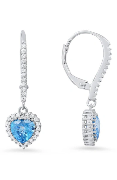 Queen Jewels Sterling Silver Cubic Zirconia Halo Birthstone Heart Drop Earrings In Blue Topaz/silver - December