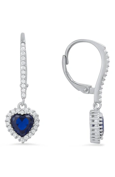 Queen Jewels Sterling Silver Cubic Zirconia Halo Birthstone Heart Drop Earrings In Sapphire/silver - September
