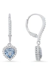 Queen Jewels Sterling Silver Cubic Zirconia Halo Birthstone Heart Drop Earrings In Aquamarine/silver - March