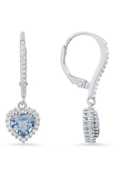 Queen Jewels Sterling Silver Cubic Zirconia Halo Birthstone Heart Drop Earrings In Aquamarine/silver - March