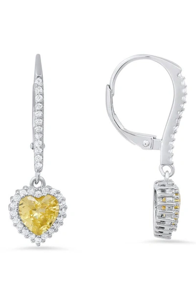 Queen Jewels Sterling Silver Cubic Zirconia Halo Birthstone Heart Drop Earrings In Citrine/silver - November