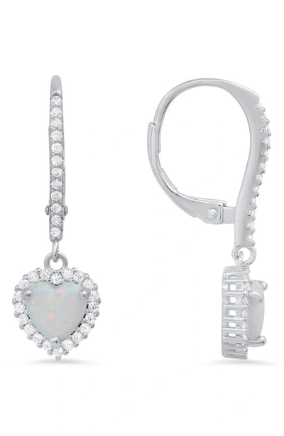 Queen Jewels Sterling Silver Cubic Zirconia Halo Birthstone Heart Drop Earrings In Opal/silver - October