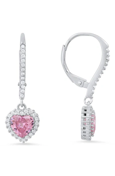 Queen Jewels Sterling Silver Cubic Zirconia Halo Birthstone Heart Drop Earrings In Pink Sapphire/silver - June