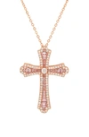 Queen Jewels Cz Cross Pendant Necklace In Rose Gold