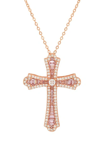 Queen Jewels Cz Cross Pendant Necklace In Rose Gold