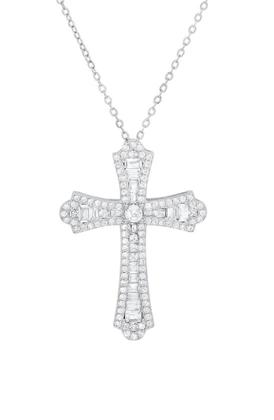 Queen Jewels Cz Cross Pendant Necklace In Silver