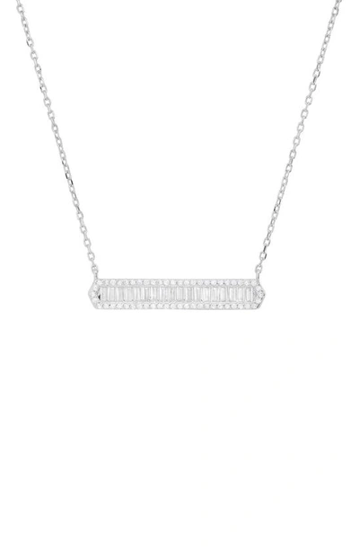 Queen Jewels Cz Bar Pendant Necklace In Silver