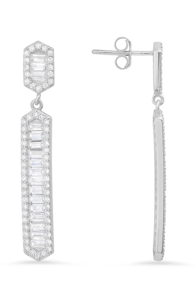 Queen Jewels Cz Linear Drop Earrings In Silver