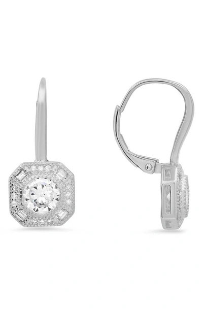 Queen Jewels Halo Cz Earrings In Silver
