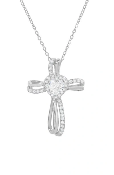 Queen Jewels Cz Heart Cross Pendant Necklace In Silver