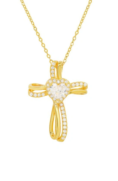 Queen Jewels Cz Heart Cross Pendant Necklace In Gold