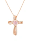 Queen Jewels Cz Heart Cross Pendant Necklace In Rose Gold