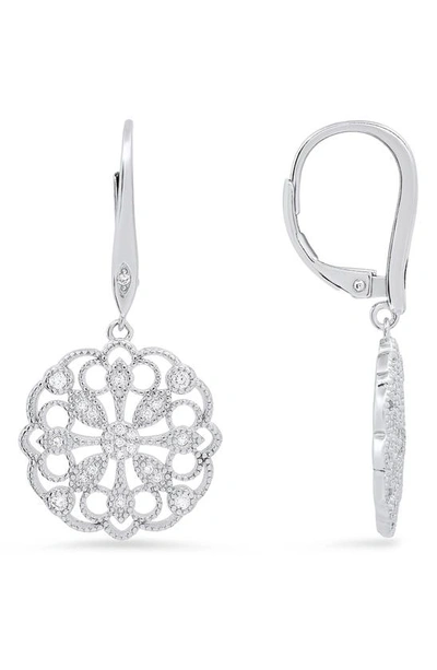 Queen Jewels Floral Cz Leverback Drop Earrings In Silver