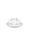 Queen Jewels 3-stone Cz Emerald Cut Ring In Silver