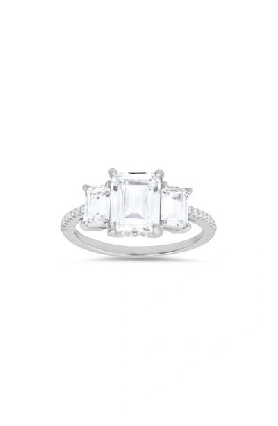 Queen Jewels 3-stone Cz Emerald Cut Ring In Silver