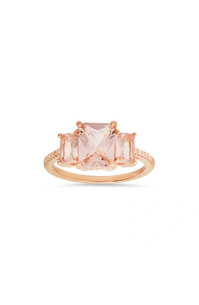 Queen Jewels 3-stone Cz Emerald Cut Ring In Rose Gold