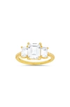 Queen Jewels 3-stone Cz Emerald Cut Ring In Gold
