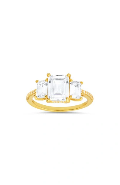 Queen Jewels 3-stone Cz Emerald Cut Ring In Gold