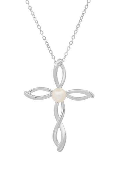 Queen Jewels Imitation Pearl Cross Pendant Necklace In Silver