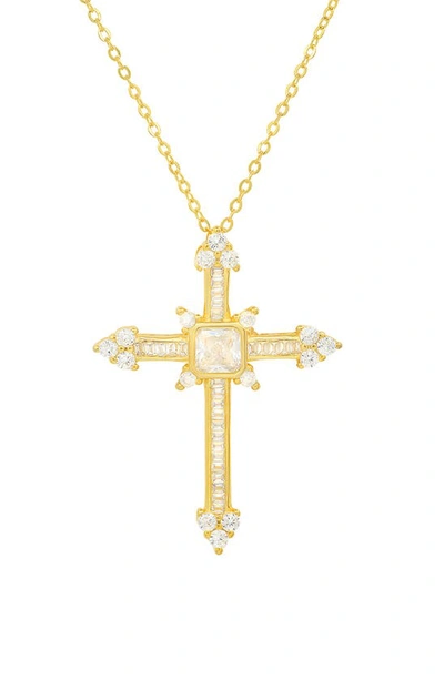 Queen Jewels Cz Cross Pendant Necklace In Gold