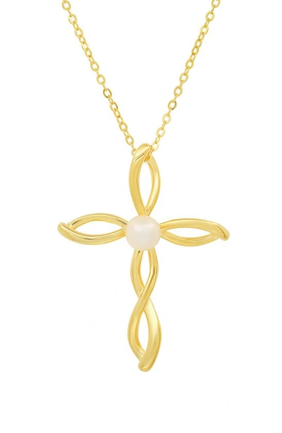 Queen Jewels Imitation Pearl Cross Pendant Necklace In Gold