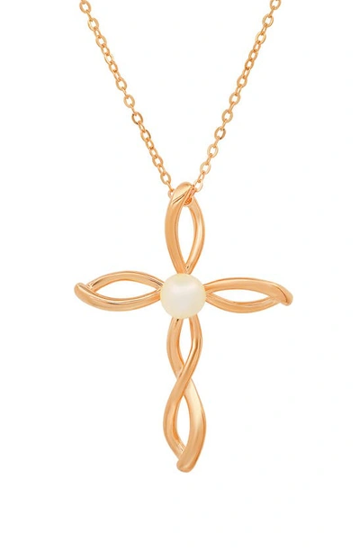 Queen Jewels Imitation Pearl Cross Pendant Necklace In Rose Gold