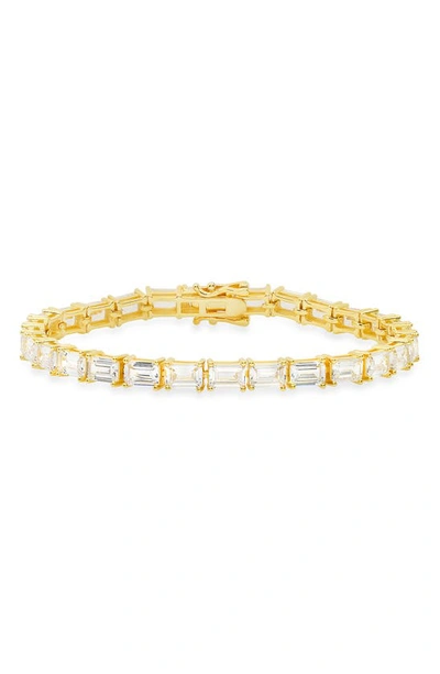 Queen Jewels Emerald Cut Cz Tennis Bracelet In Gold