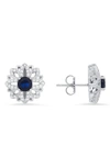 Queen Jewels Sapphire Cz Stud Earrings In Silver