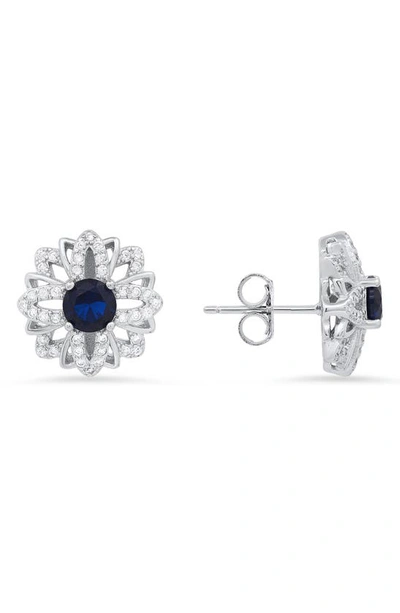Queen Jewels Sapphire Cz Stud Earrings In Silver