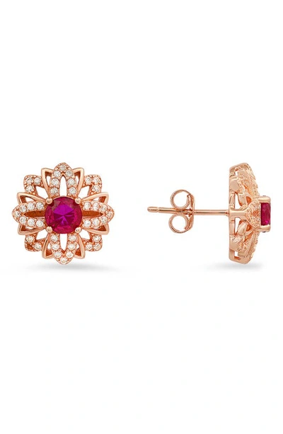 Queen Jewels Sapphire Cz Stud Earrings In Rose Gold